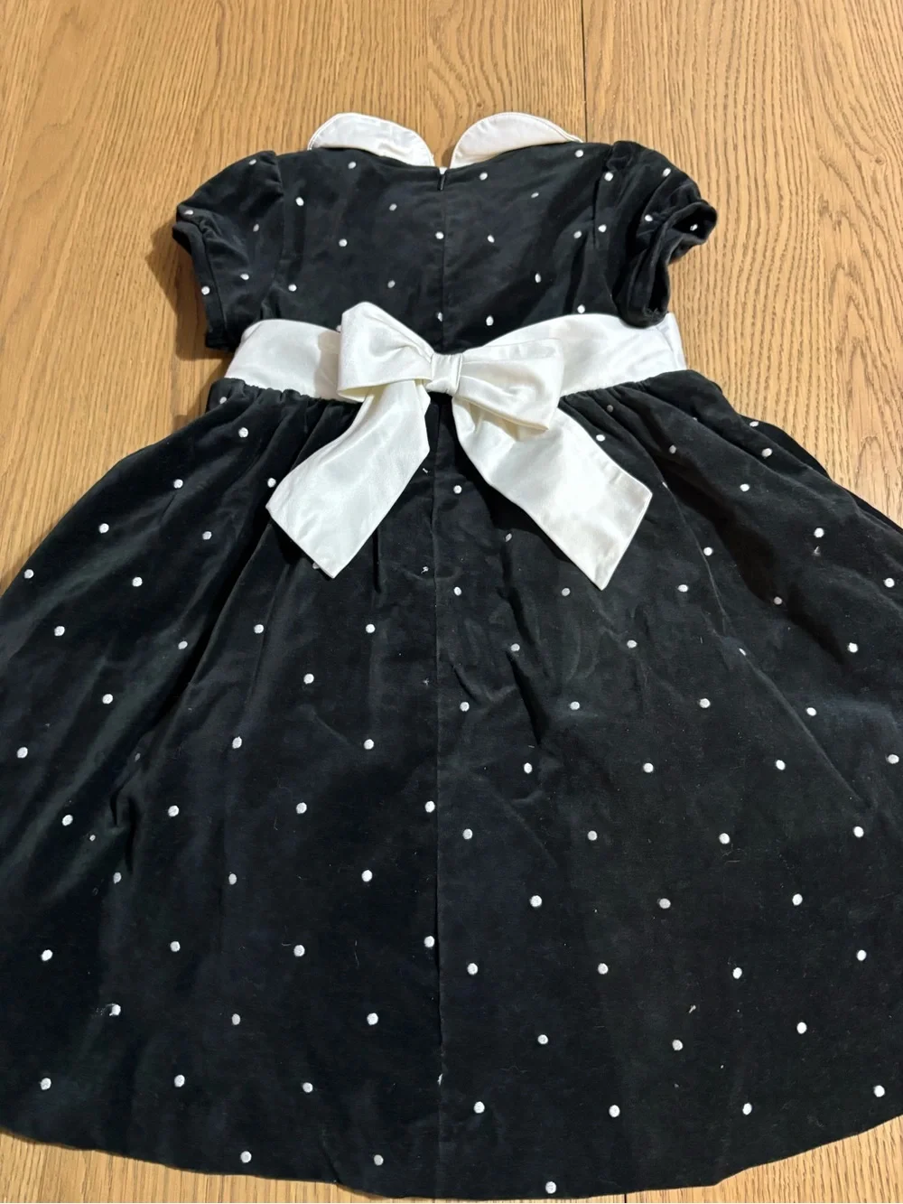 Gymboree Black Velvet Polka Dot Dress with White Collar and Waistband